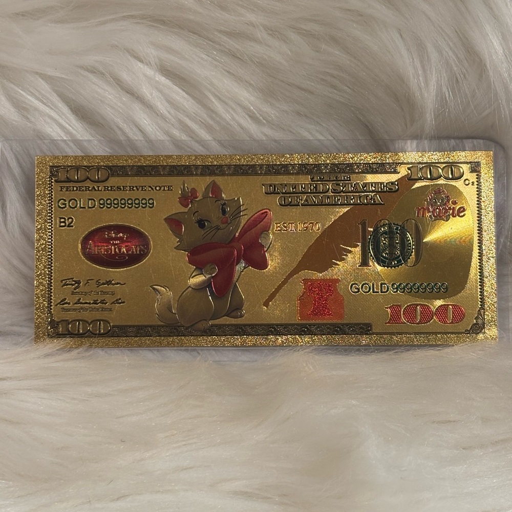 24k gold foil plated Marie Aristocats Banknote Disney Collectible